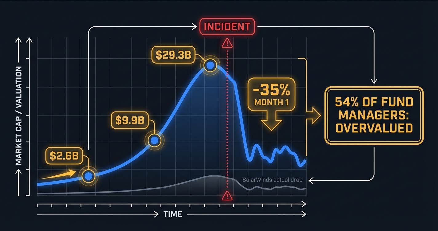 AI coding tool valuations crashing after a single security incident — the moment before the pin drops