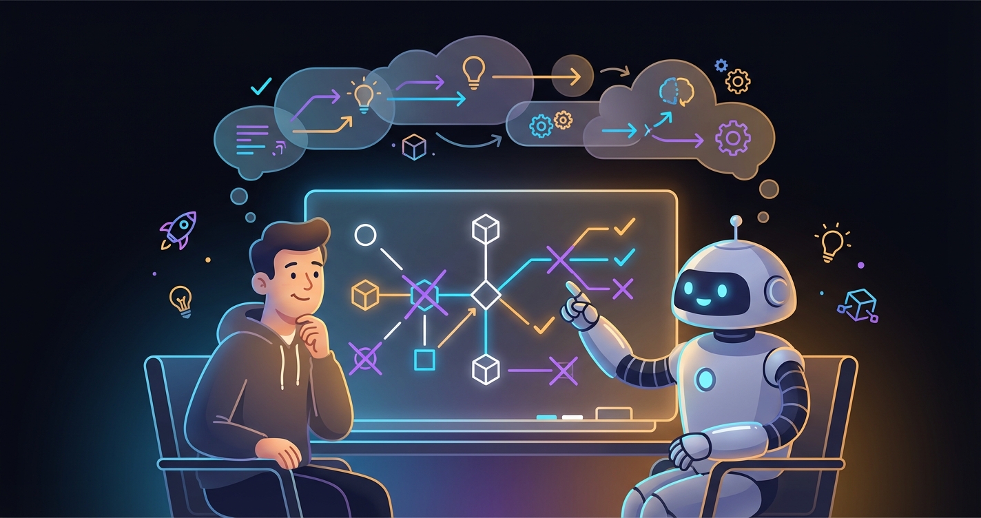 A human and robot collaborating at a whiteboard — pair thinking, not master-servant