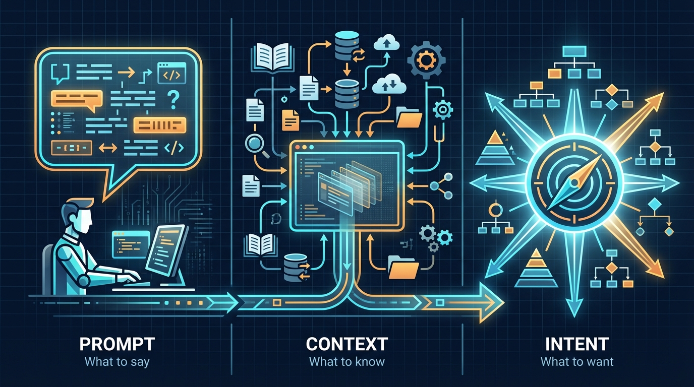 The three eras of AI development: Prompt Engineering → Context Engineering → Intent Engineering