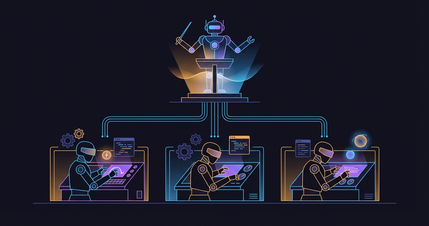 Conductor robot directing isolated worker robots — hierarchy as a feature