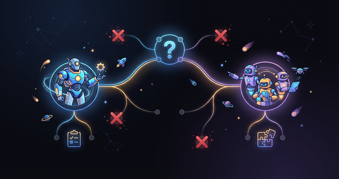 Decision tree — solo agent vs organized team