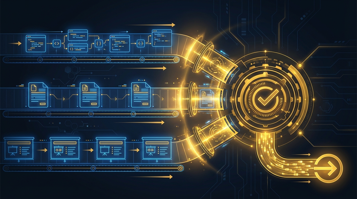 One pipeline, many content types — code, docs, and slides converge